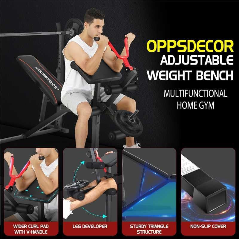 900LBS Weight Bench Set with Squat Rack Preacher Curl Weight Bench with Leg Extension Bench Press Set Workout Bench for Home Gym Full Body Workout