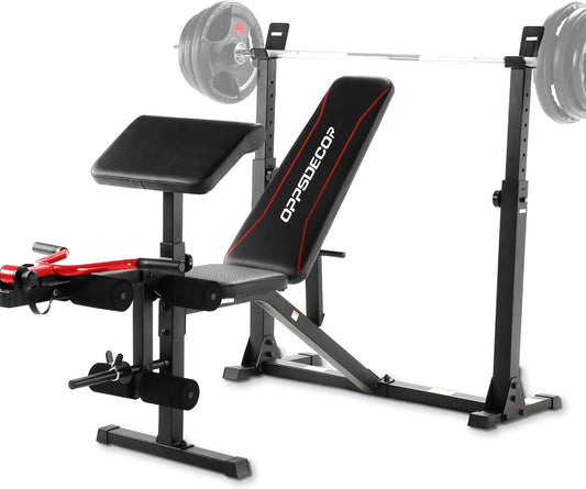 900LBS Weight Bench Set with Squat Rack Preacher Curl Weight Bench with Leg Extension Bench Press Set Workout Bench for Home Gym Full Body Workout